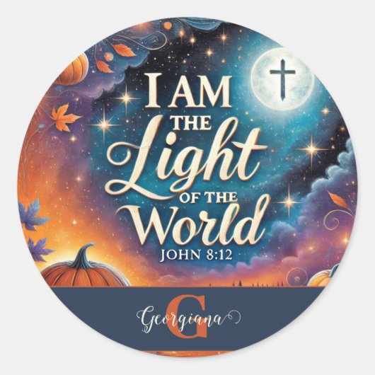 Monogram Levendig Christelijk Halloween Bijbelvers Ronde Sticker (Voorkant)