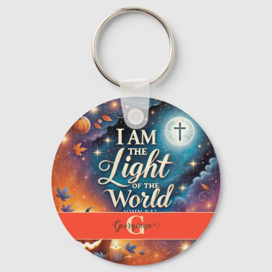 Monogram Levendig Christelijk Halloween Bijbelvers Sleutelhanger (Voorkant)