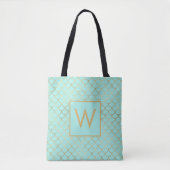 Monogram levendig Mint en Goudzeemeerminnen Tote Bag (Voorkant)