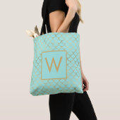 Monogram levendig Mint en Goudzeemeerminnen Tote Bag (Dichtbij)