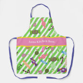 Monogram levendig snoepjes patroon Groen Roze Schort (Voorkant)