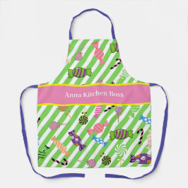 Monogram levendig snoepjes patroon Groen Roze Schort