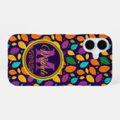 Monogram levendige herfstbladeren iPhone 16 hoesje (Achterkant horizontaal)