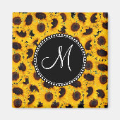 Monogram Levendige mooie zonnebloemen Magneet (Voorkant)
