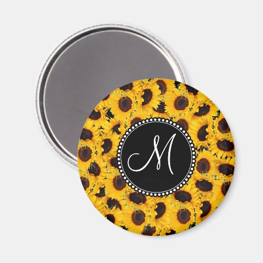 Monogram Levendige mooie zonnebloemen Magneet (Voorkant / Achterkant)