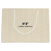 Monogram Licht Beige Jute Grijze Typografie Groot Cadeauzakje (Voorkant)