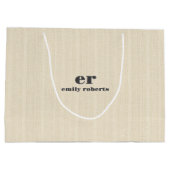 Monogram Licht Beige Jute Grijze Typografie Groot Cadeauzakje (Achterkant)