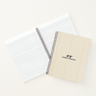 Monogram Licht Beige Jute Grijze Typografie Notitieboek