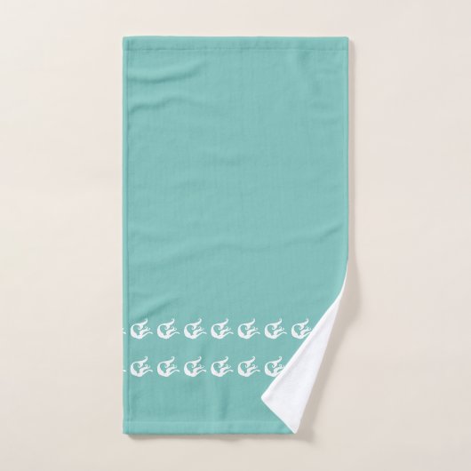 Monogram Licht Blauwgroen Witte Krushuisje Mermaid Bad Handdoek (Handdoek)