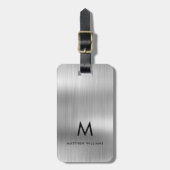 Monogram Licht Grijs Faux Metal Steel Styled Custo Bagagelabel (Voorkant verticaal)