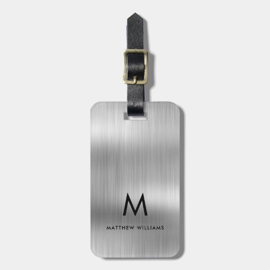 Monogram Licht Grijs Faux Metal Steel Styled Custo Bagagelabel (Voorkant verticaal)