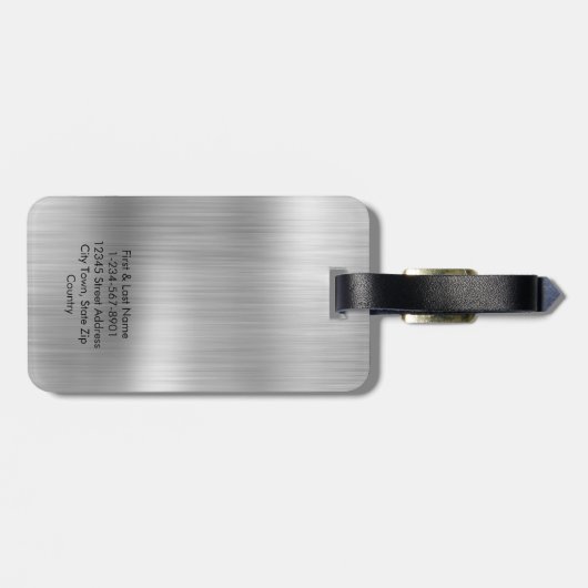 Monogram Licht Grijs Faux Metal Steel Styled Custo Bagagelabel (Achterkant horizontaal)