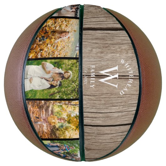 Monogram Licht Hout 5 Foto Collage Basketbal (Verticaal)