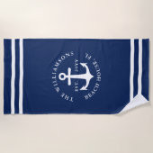 Monogram licht marineblauw wit anker nautisch strandlaken (Voorkant)