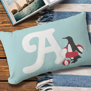 Monogram Lichtblauw Cute Pinguïn Kinderen Buiten Buitenkussen