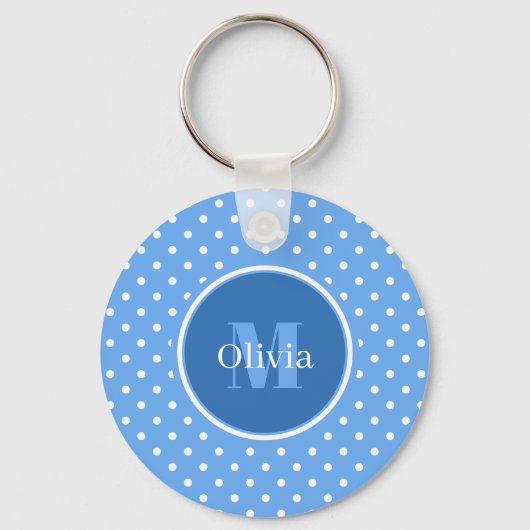 Monogram Lichtblauw en Witte Stippen Sleutelhanger (Voorkant)