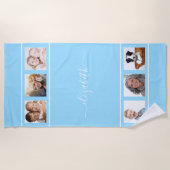Monogram lichtblauw fotocollage strandlaken (Voorkant)