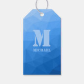 Monogram lichtblauw geometrisch maaspatroon cadeaulabel (Voorkant)