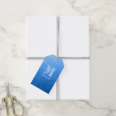 Monogram lichtblauw geometrisch maaspatroon cadeaulabel (Met Touw)