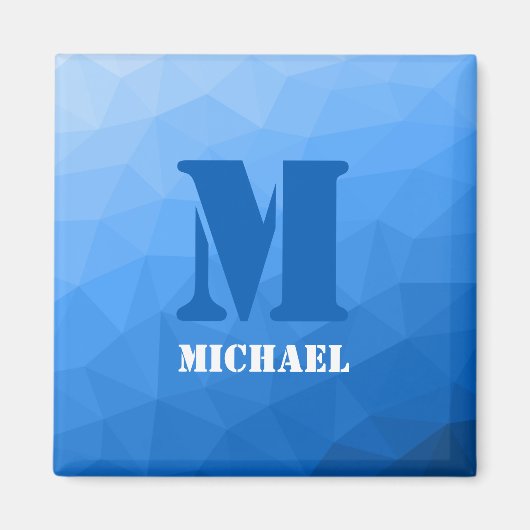 Monogram lichtblauw geometrisch maaspatroon magneet (Voorkant)