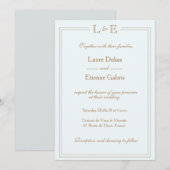 Monogram lichtblauw goud grijs modern chic trouwfe kaart (Voorkant / Achterkant)