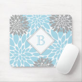 Monogram lichtblauw grijs modern Initiaal Muismat (Met muis)