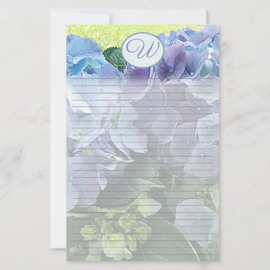 Monogram lichtblauw hydrangea-schrijfpapier briefpapier (Voorkant)