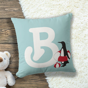 Monogram Lichtblauw Knuffel Pinguïn Cartoon Kinder Kussen