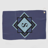 Monogram Lichtblauw Marineblauw Diamant Golfhanddoek (Horizontaal)