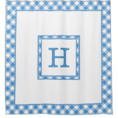 Monogram Lichtblauw Wit Buffel Check Border Douchegordijn (Voorkant)