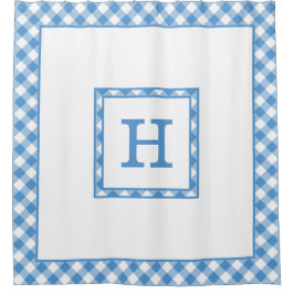 Monogram Lichtblauw Wit Buffel Check Border Douchegordijn