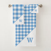 Monogram Lichtblauw Wit Buffel Plaid Patroon Bad Handdoek (Insitu)