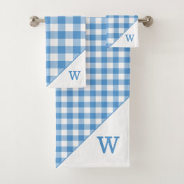 Monogram Lichtblauw Wit Buffel Plaid Patroon Bad Handdoek