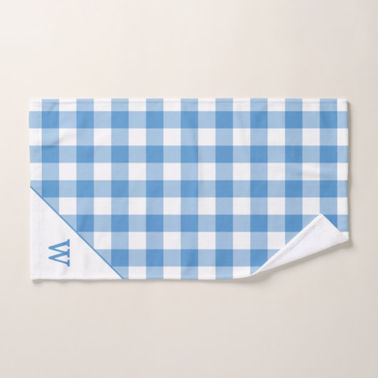 Monogram Lichtblauw Wit Buffel Plaid Patroon Bad Handdoek (Handdoek)
