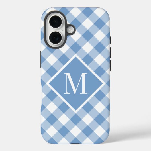 Monogram Lichtblauw Wit Gingham Check Case-Mate iPhone Case (Achterkant)