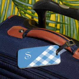 Monogram Lichtblauw Witte Buffalo Check Geometrisc Bagagelabel