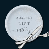 Monogram lichtblauw zilverglitter papieren bordje