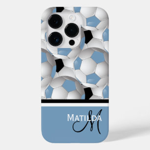 Monogram Lichtblauw Zwart Voetbal Patroon Case-Mate iPhone 14 Pro Hoesje