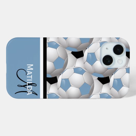 Monogram Lichtblauw Zwart Voetbal Patroon Case-Mate iPhone Case (Achterkant (horizontaal))
