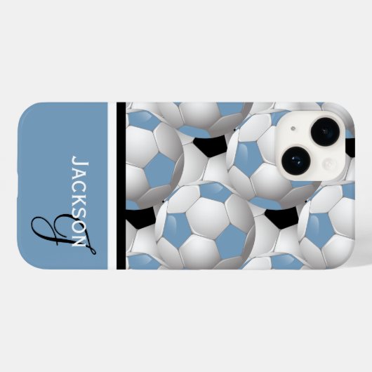 Monogram Lichtblauw Zwart Voetbal Patroon Case-Mate iPhone Case (Achterkant (horizontaal))