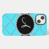Monogram lichtblauwe plukdiamanten iPhone hoesje (Achterkant horizontaal)