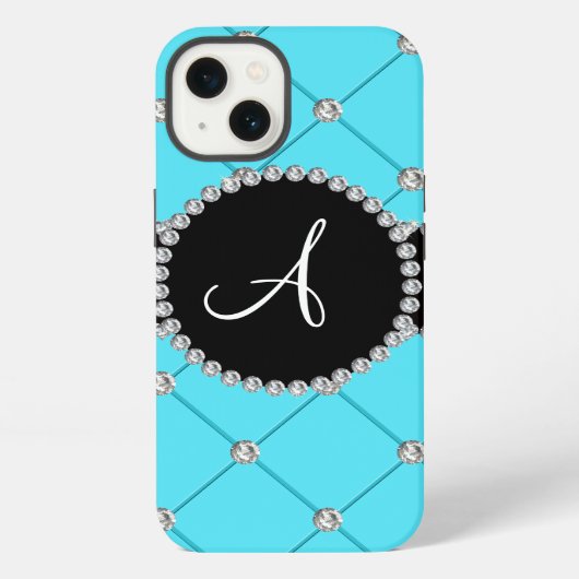 Monogram lichtblauwe plukdiamanten iPhone hoesje (Achterkant)
