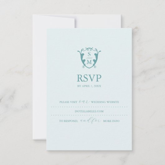 Monogram Lichtblauwe RSVP Kaart Trouwwebsite (Voorkant)