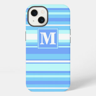 Monogram lichtblauwe strepen Case-Mate iPhone hoes 13 Hoesje