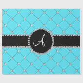 Monogram lichtblauwe vlotterdiamanten cadeaupapier (Vlak)