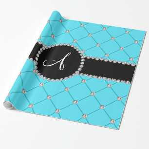 Monogram lichtblauwe vlotterdiamanten cadeaupapier