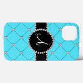 Monogram lichtblauwe vlotterdiamanten Case-Mate iPhone case (Achterkant (horizontaal))