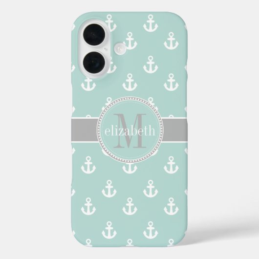 Monogram lichte Blauwgroen witte grijze scheepsank Case-Mate iPhone Case (Achterkant)