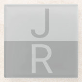 Monogram lichte grijze en grijze moderne Initialen Glazen Onderzetter (Voorkant)