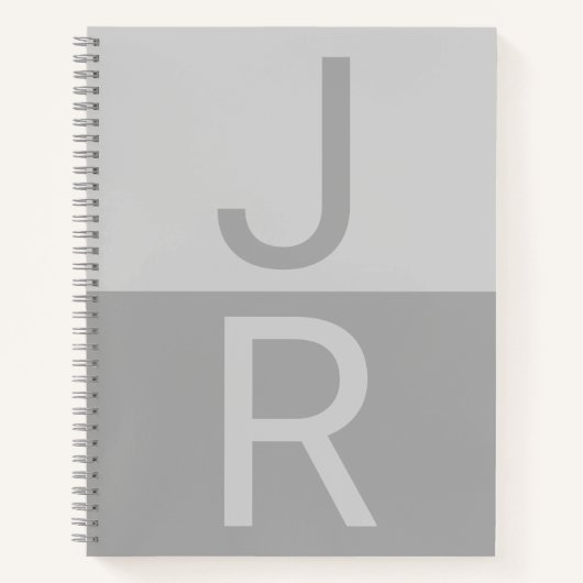Monogram lichte grijze en grijze moderne Initialen Notitieboek (Voorkant)